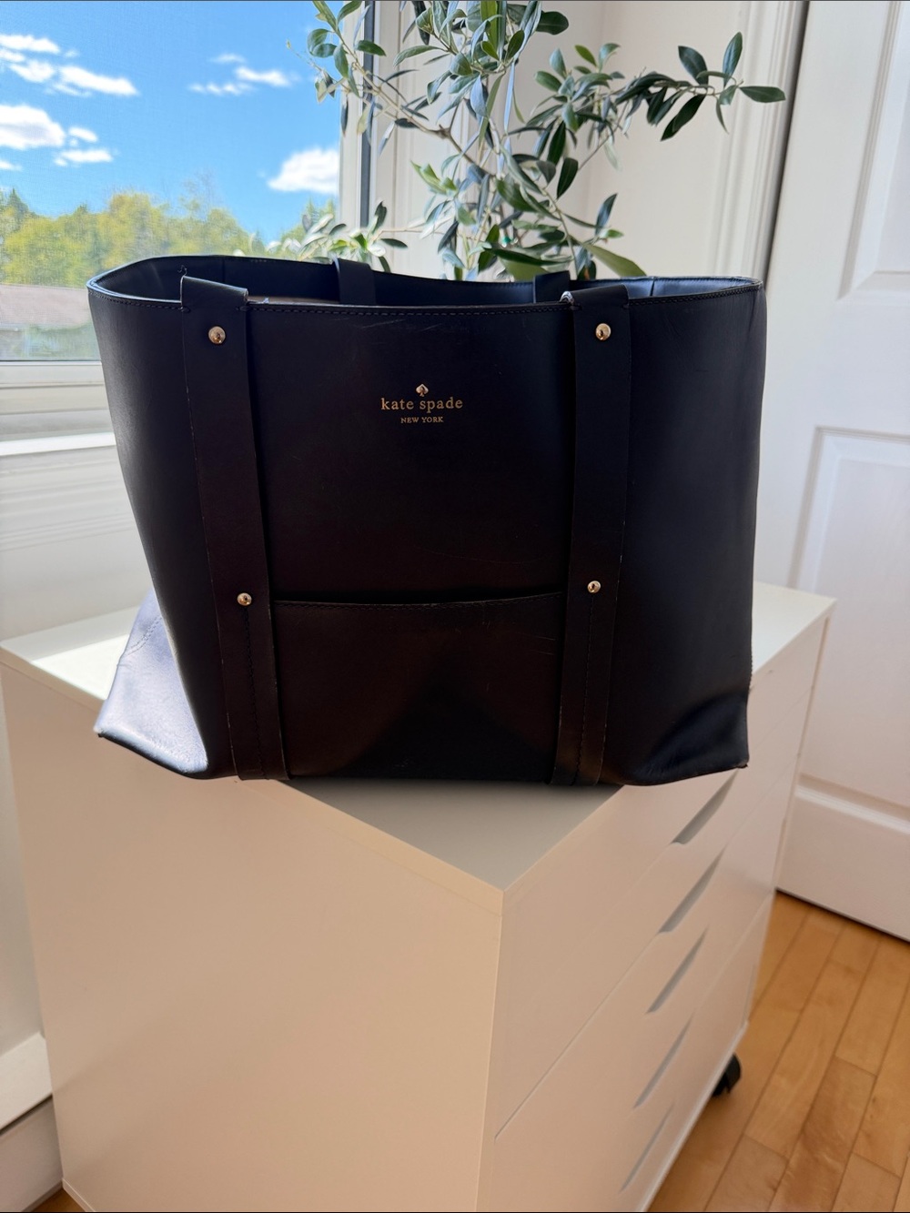 Kate Spade Large Navy Structured Leather Tote + Dust Bag